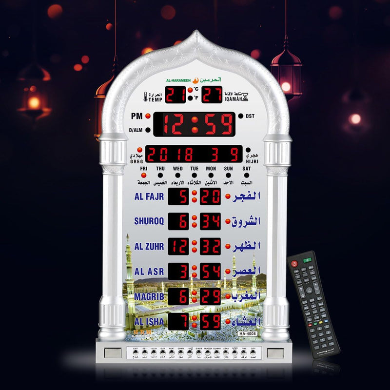 Azan Clock,Led Prayer Clock,Wall Clock,Read Home/Office/Mosque Digital Clock/Decorative Clock HA-4008 (Gray)