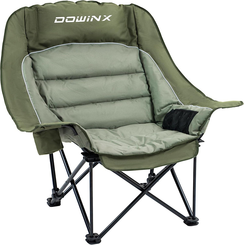 Dowinx Oversized Extra Large Camping Chair for Adults, Lawn Chairs, Folding, 3 Levels Adjustable Padded Camping Chair, Heavy-Duty 600D Oxford Cloth, with Cup Holder, 400 Pound Capacity, Black