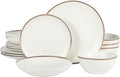 Gibson Elite Kings Road Double Plates and Bowl Organic round Porcelain Chip and Scratch Resistant Dinnerware Set - Matte White W/Gold Rim