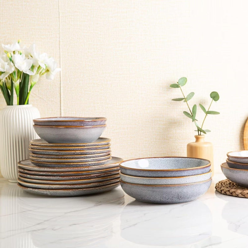 Amorarc Ceramic Dinnerware Sets,Handmade Reactive Glaze Plates and Bowls Set,Highly Chip and Crack Resistant | Dishwasher & Microwave Safe,Service for 4 (12Pc)