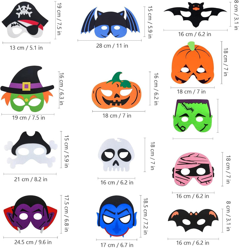 13 Packs Felt Masks, Halloween Theme Masks, Kids Costume Masks, Halloween Role-Playing Masks