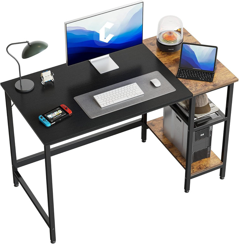 Cubicubi Computer Home Office Desk, 47 Inch Small Desk Study Writing Table with Storage Shelves, Modern Simple PC Desk with Splice Board, Black