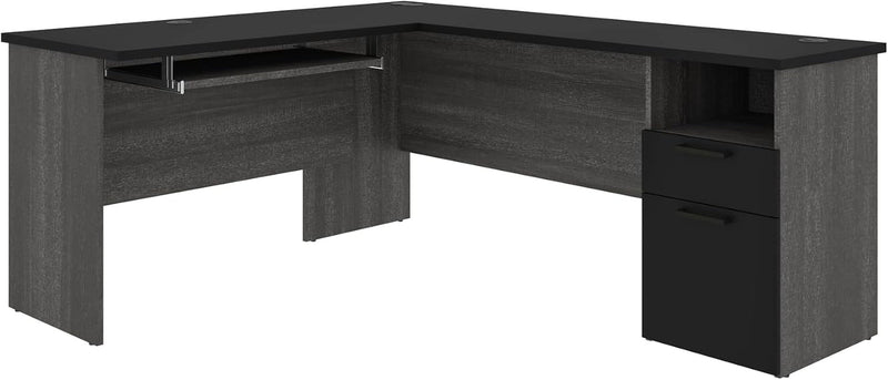 Bestar Norma 71W L-Shaped Desk in Black & Bark Gray