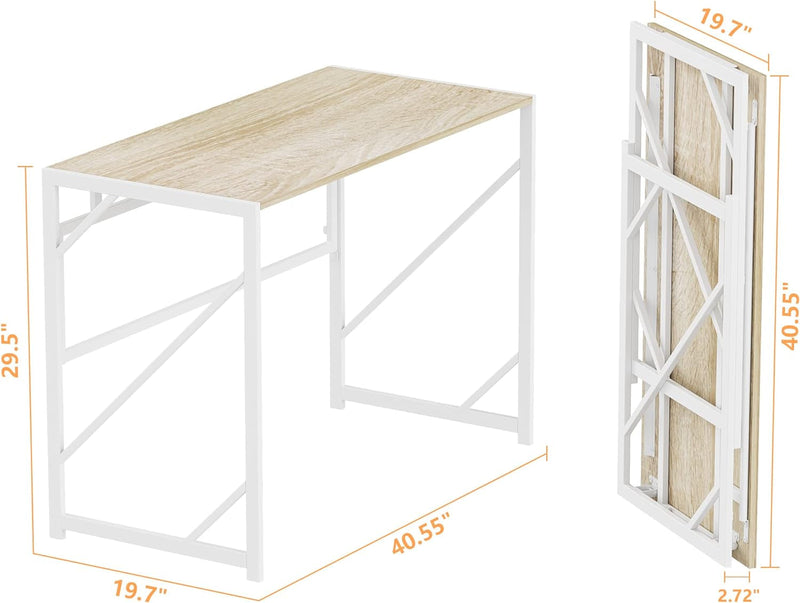 Elephance Folding Desk Writing Computer Desk for Home Office, No-Assembly Study Office Desk Foldable Table for Small Spaces