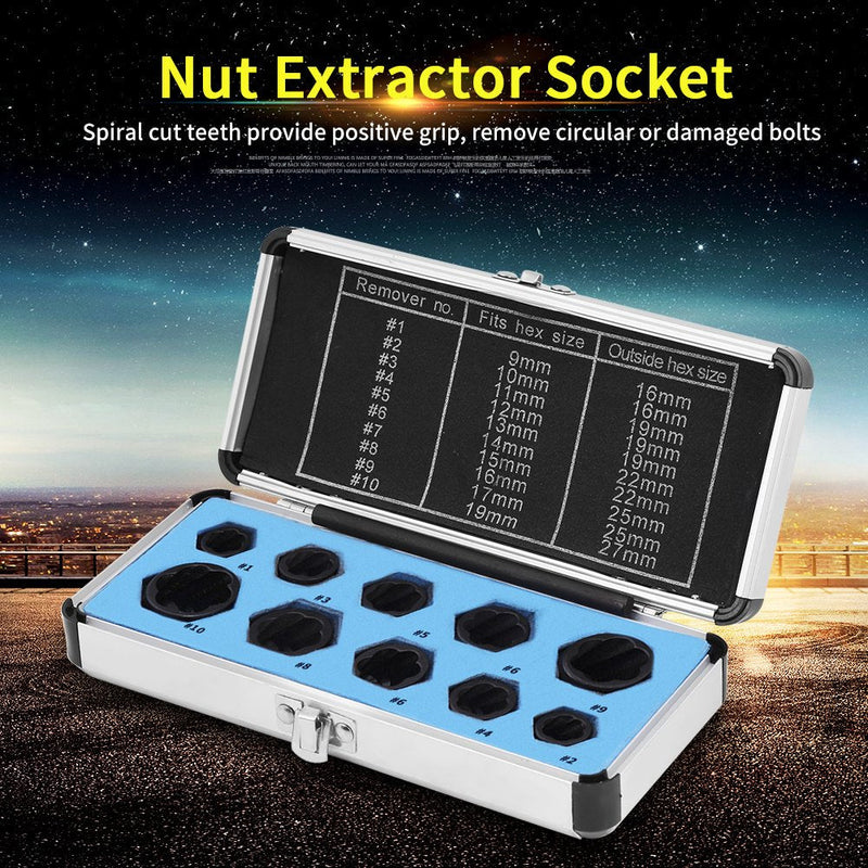 11Pcs Bolt Extractor Tool, Damaged Nut Bolt Remover Set, Locking Wheel Stud Extractor Socket Set Threading Hand Tools Kit with Box