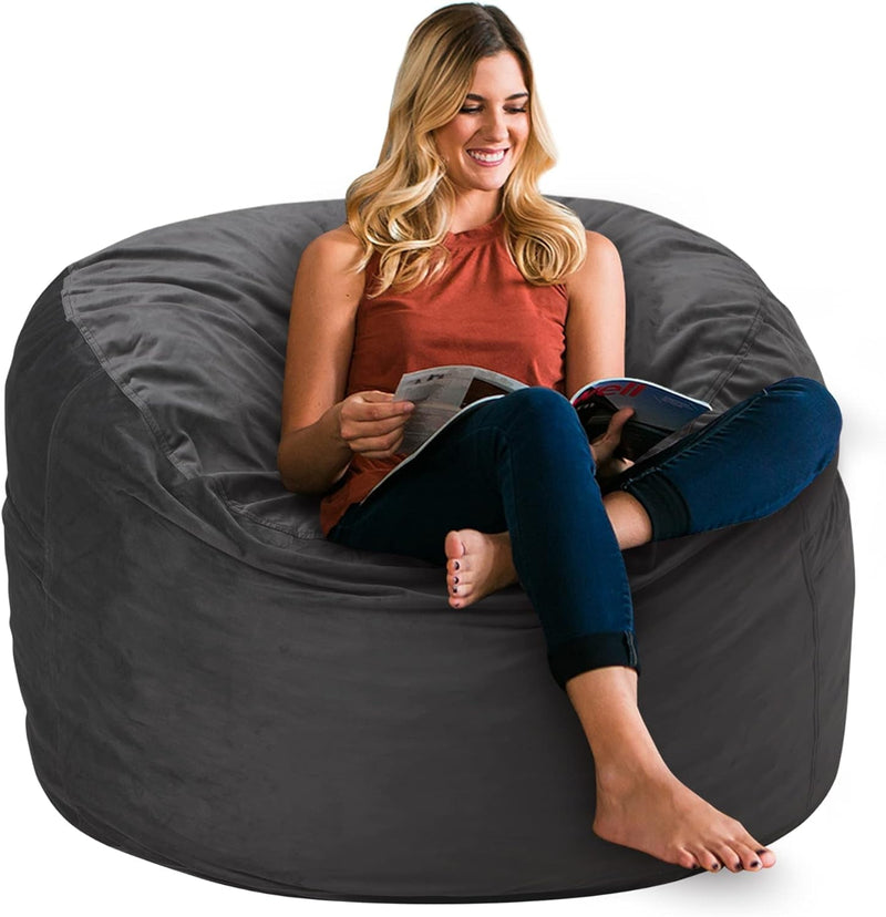 HABUTWAY Bean Bag Chair 3Ft Luxurious Velvet Ultra Soft Fur with High-Rebound Memory Foam Bean Bag Chairs for Adults Plush Lazy Sofa with Fluffy Removable Sponge 3'(Black New)