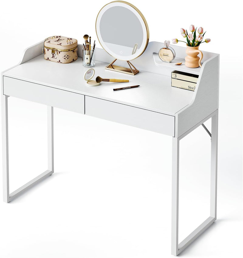 Cubicubi Vanity Desk with 2 Drawers, 40 Inch Computer Home Office Desk, Modern Makeup Dressing Desk, Study Work Table, White