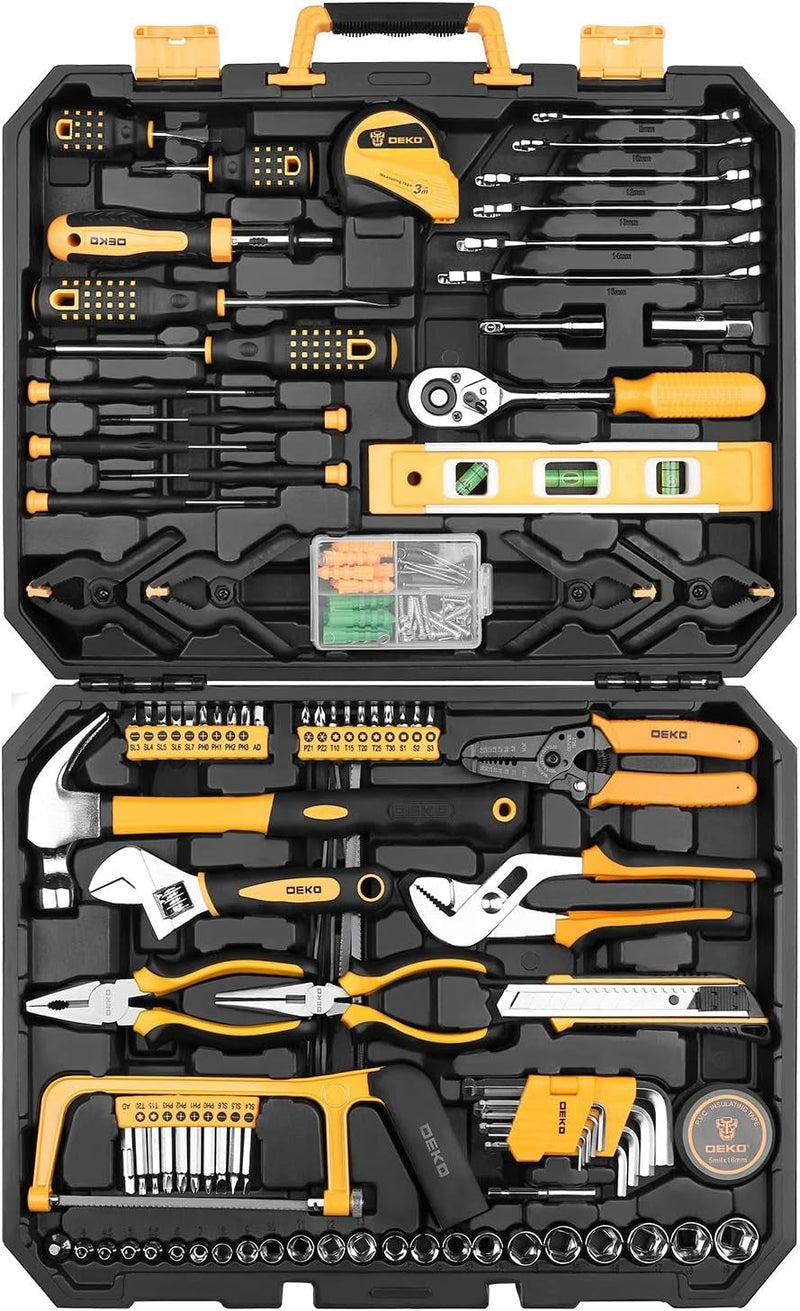 DEKOPRO 228 Piece Socket Wrench Auto Repair Tool Combination Package Mixed Tool Set Hand Tool Kit with Plastic Toolbox Storage Case