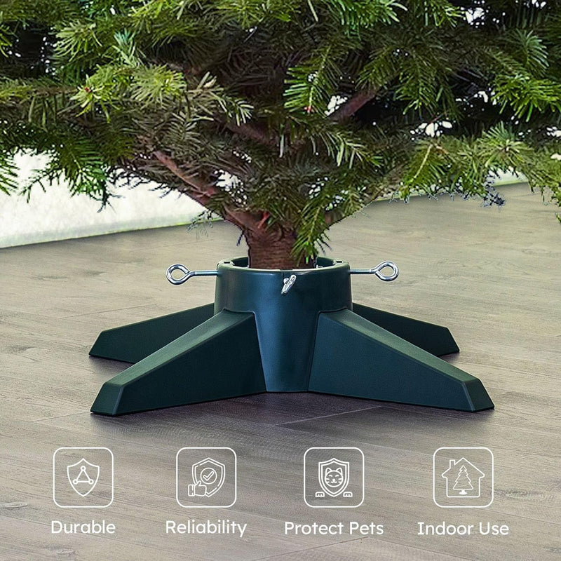 Christmas Tree Stand for Live Tree 8Ft, Sturdy Plastic Christmas Tree Holder with Spike for Real Tree, Christmas Tree Base Stand (Green)