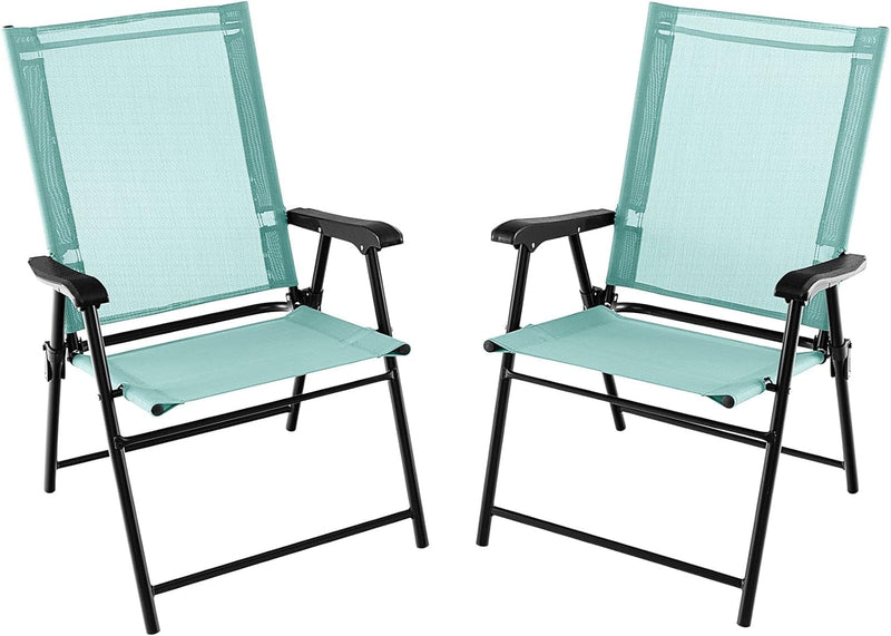 Giantex Patio Chairs Set of 2, Folding Patio Chairs for Deck Beach Camping Dining Picnic, Portable Sling Back Chairs Space Saving Blue