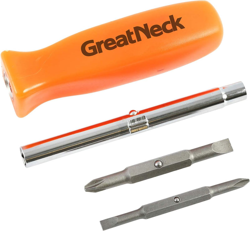 Greatneck SD4B 6-In-1 Screwdriver Multi Tool, 6 Tools in 1 Screwdriver Kit, 2 Flat Head Screwdriver Bits, 2 Phillips Head Screwdriver Bits, and 2 Hex Bits