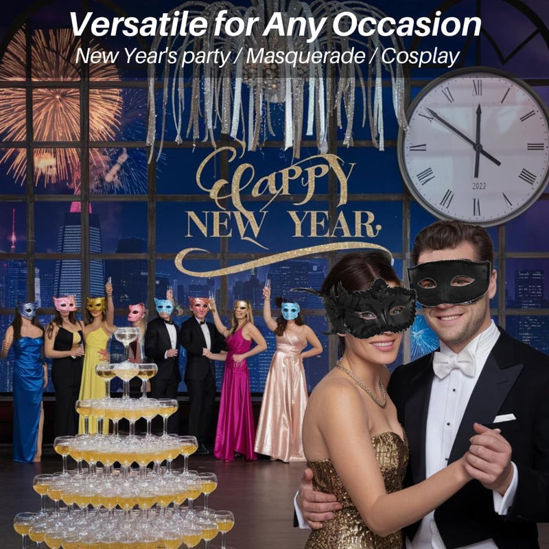 2 Pack Couple Masquerade Masks, Venetian Party Eye Mask Classic Mardi Gras Mask for Couples Women Men