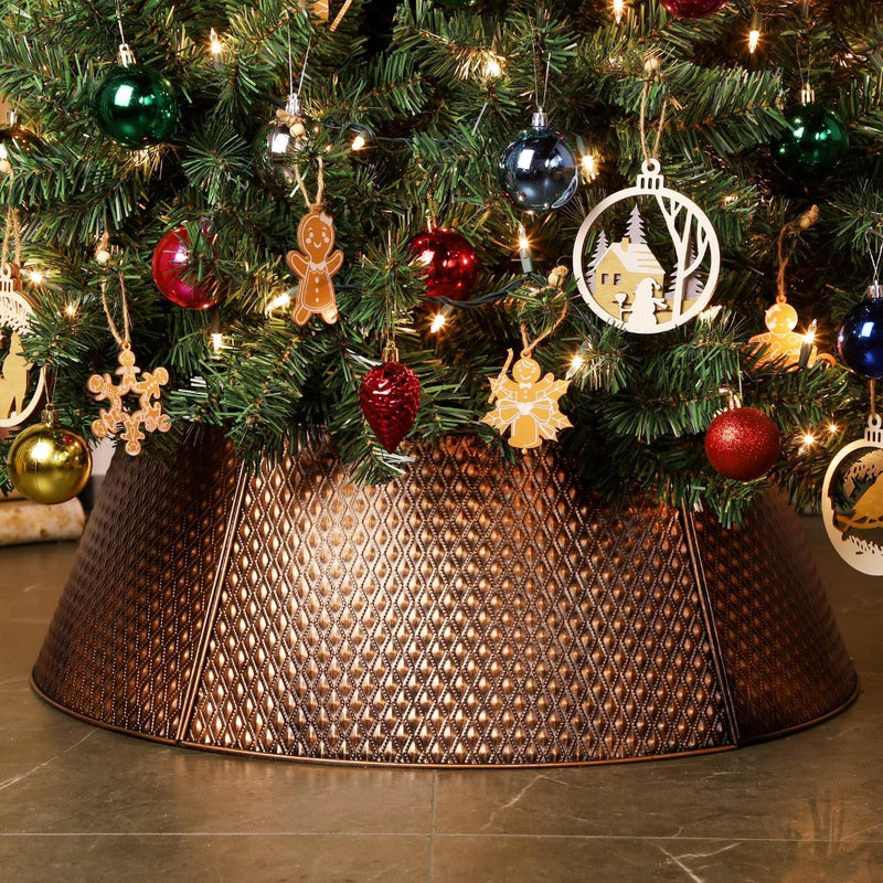 FORUP Metal Christmas Tree Collar, 27.6" Christmas Tree Ring, Christmas Tree Skirt Base Stand Protection from Pets, Tree Base Cover for Christmas Tree Decorations (Bronze)