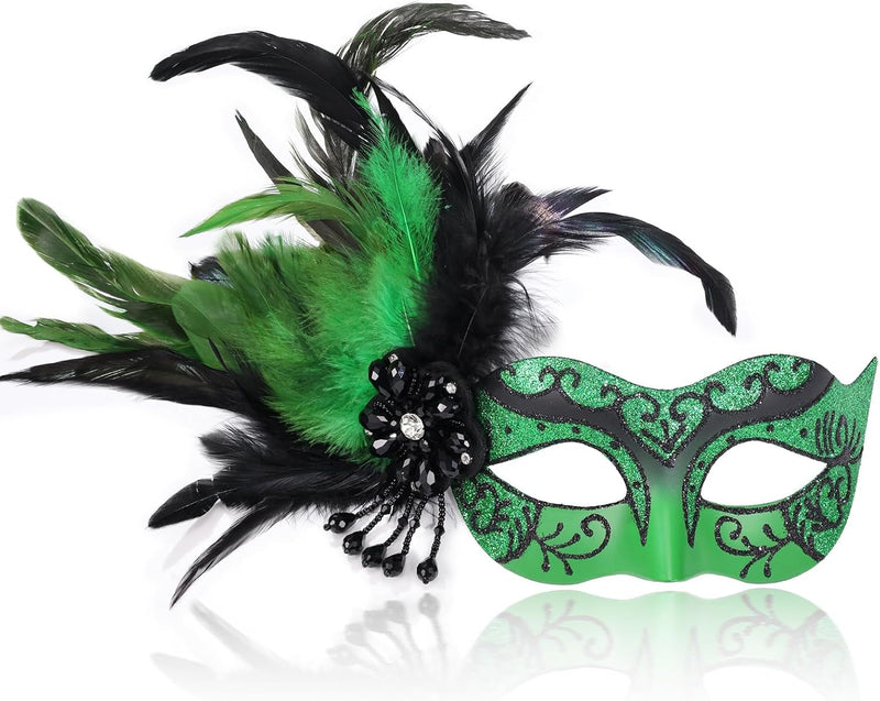 2024 New Blue and Black Masquerade Mask for Women with Feathers - Womens Mascarade Venetian Mask for Masquerade Party, Mardi Gras, Halloween Cosplay Prom, Christmas