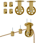 Gold Pulley Wheels Set of 2 for Plug in Pendant Light Fixture, Swag Hook for Pendant Lighting Chandelier Ceiling Lights Cable, Wall Ceiling Mount Pulley Lamp Hooks for Hanging Lamp Ceiling (2 Pack)