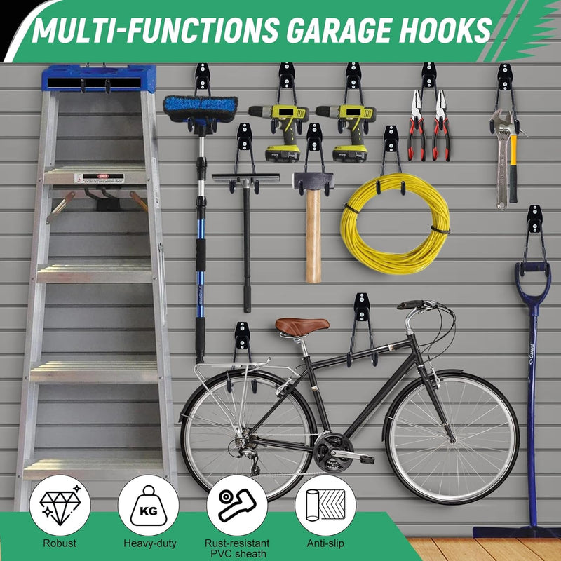 4PCS Heavy Duty Garage Hooks for Hanging Tools, 7.5Inch Large Garage Storage Hooks, Utility Wall Mount Garage Hooks for Hanging Ladder Bikes Ropes Yard Tools (Black, Large U)