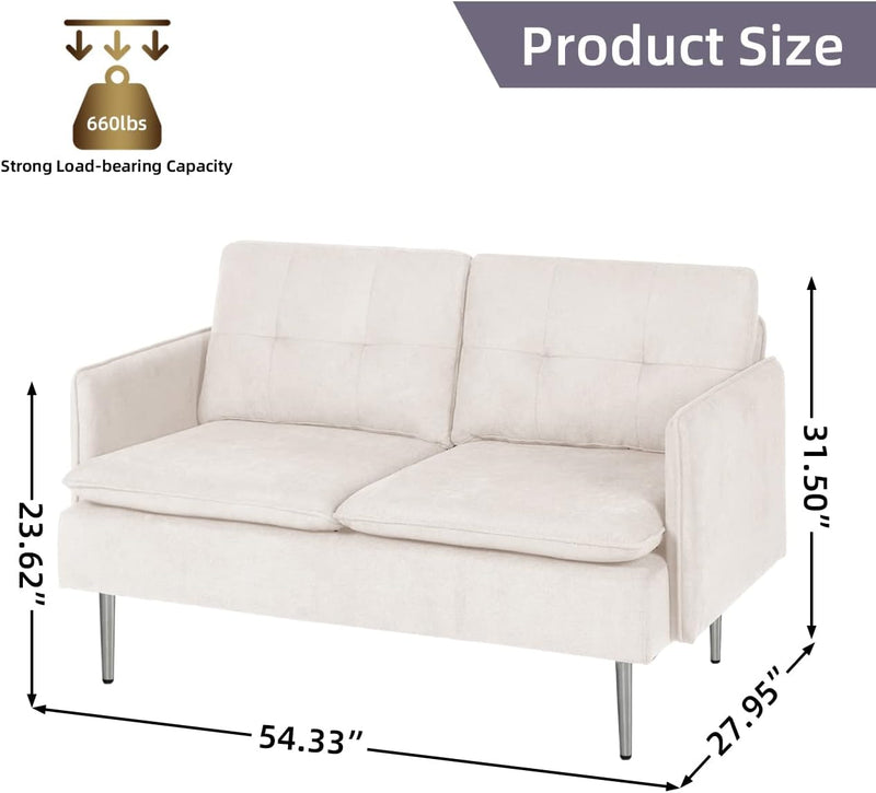 AODAILIHB 55" Loveseat Sofa Mini Couch for Living Room Bedroom Modern Upholstered Love Seats Furniture with Metal Legs/Thick Padding for Small Spaces Easy Assembly (1, Beige)