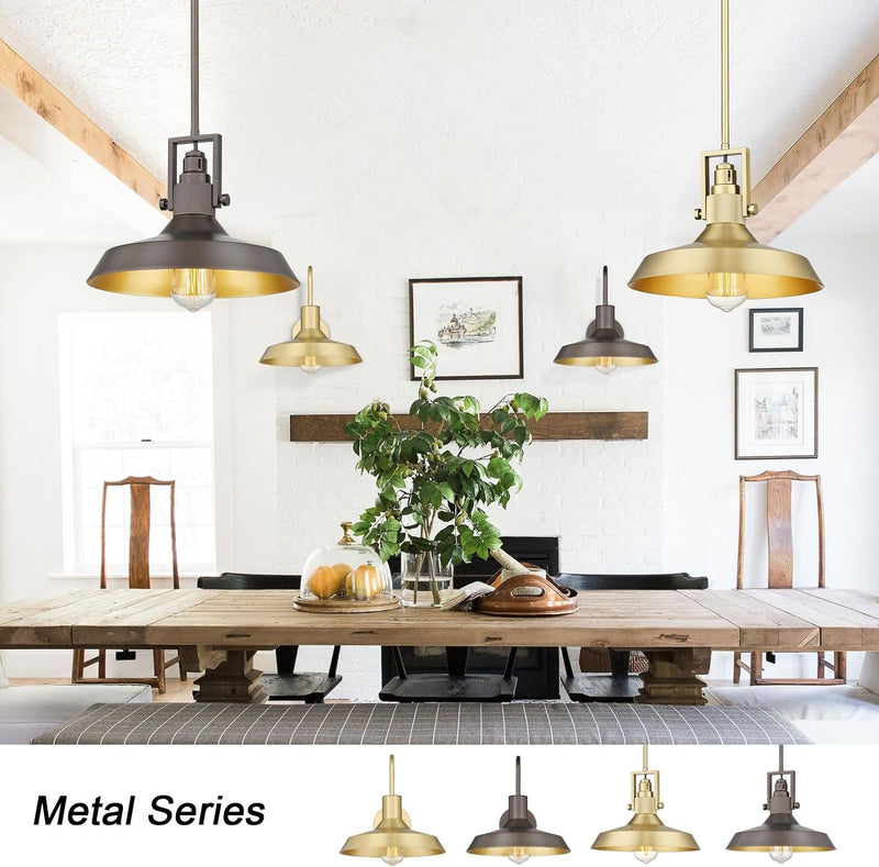 Darkaway 11.8Inch Industrial Pendant Light Fixtures Ceiling Hanging with Dome Metal Shade, Brass Gold Pendant Light for Kitchen Island Lighting Hanging Lamp Adjustable Height (2 Pack, Medium)