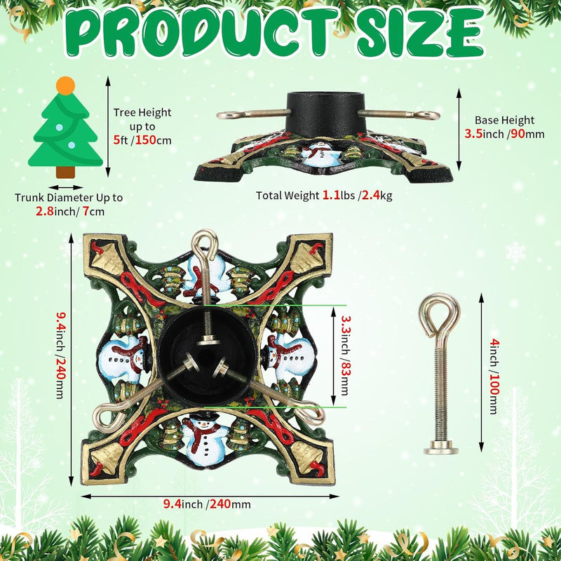 Gisafai Christmas Tree Stand 9.4 X 3.5 Inches/ 240 X 90 Mm Green Tree Base Stand with Water Reservoir Snowman Christmas Tree Holder Base for Real Trees Xmas