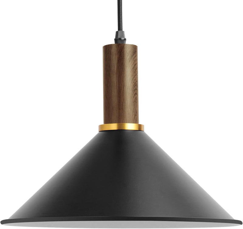 11.6" Modern Black Hanging Light,Large Pendant Light for Kitchen Island,Solid Wood with Hammered Shade,Adjustable Retro Dome Industrial Ceiling Lighting Fixture for Dining Room Hallway Entrance