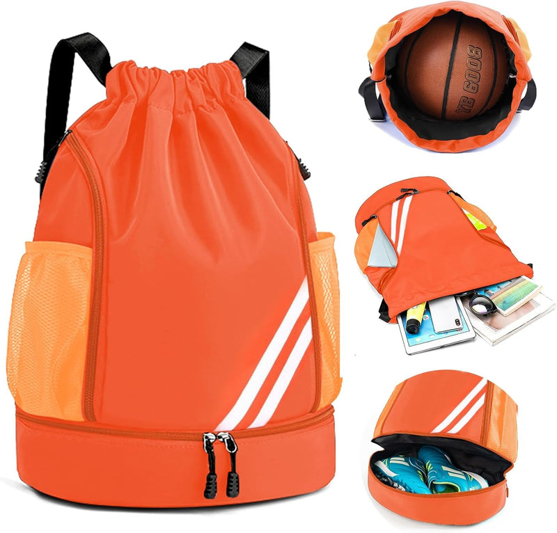 Drawstring Backpack Bag Beach Sports Yoga Gym Bag with Side Mesh Pockets, Basketball Bag with Shoes Compartment for Women Men