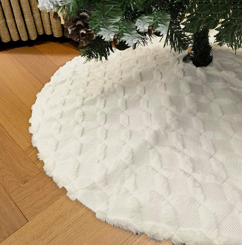 AOGU 48 Inch Christmas Tree Skirt Faux Fur with Cable Knit Knitted Thick Tree Decorations for Christmas Holiday Decorations