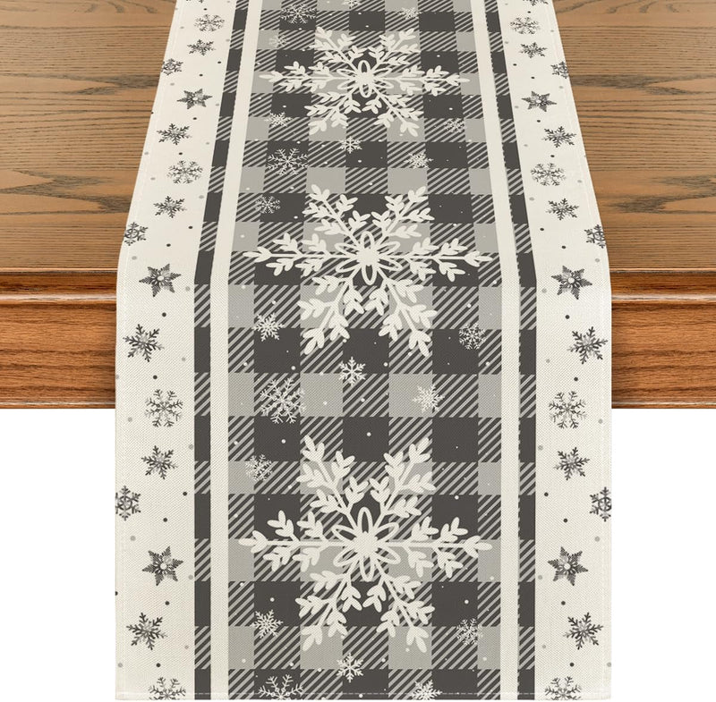 Artoid Mode Buffalo Plaid Snowflakes Christmas Table Runner, Seasonal Winter Kitchen Dining Table Decoration for Home Party Decor 13X72 Inch