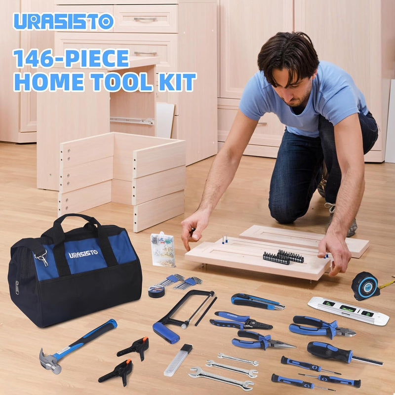 174-Piece Premium Tool Kit, Household Repairing Tool Set with 14 Inch Large Mouth Open Storage Tool Bag