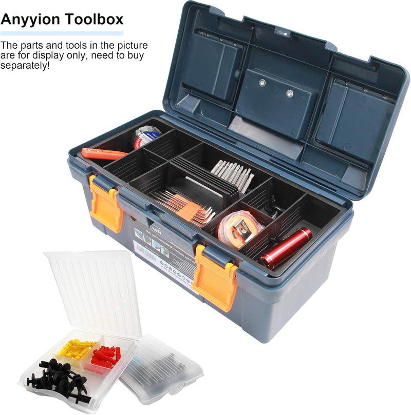 Anyyion 16.5-Inch Tool Box with Removable Tray, Small Parts Box on the Lid Is Removable, Tray Can Be Removed and Combined at Will (Blue)