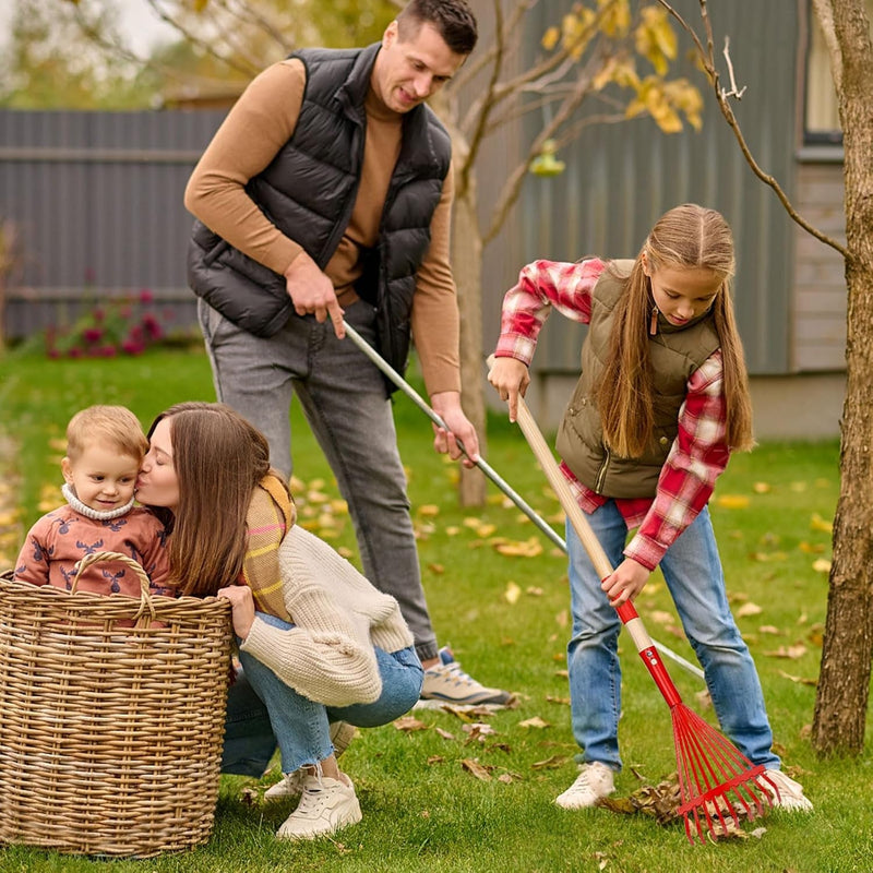 2Pcs Kids Rake Garden Tool Set Toy,Child Size Lawn Small Rakes and Garden for Leaves,Wooden Gardening Toy Rakes with Detachable Handles Outdoor Toys Gift for Boys and Girls