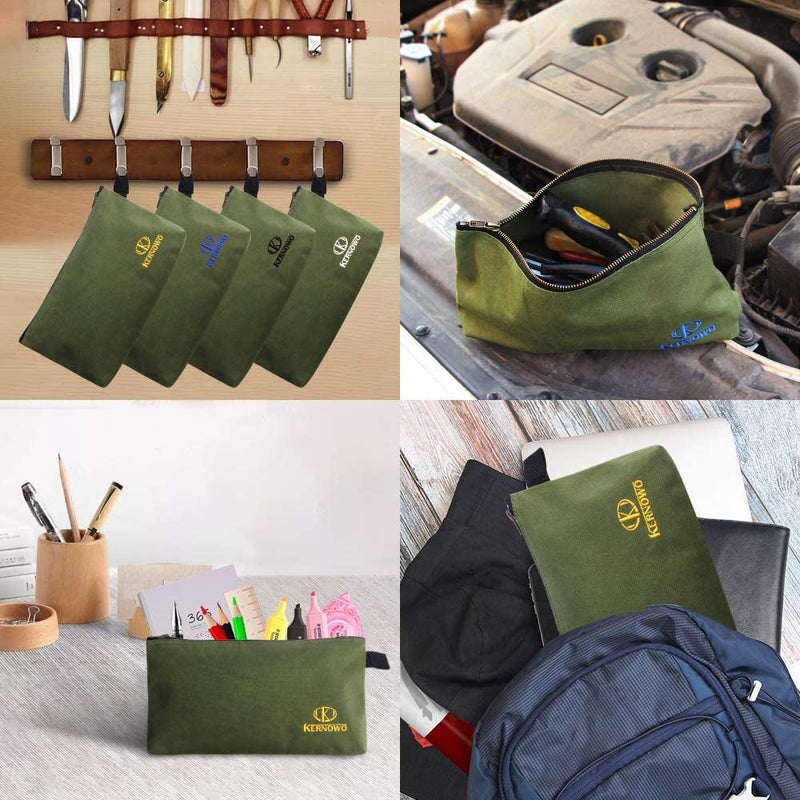 4 Pack Upgrade Zipper Canvas Tool Pouch, 20 Oz Heavy Duty Tool Bag, Water Resistant Utility Tools Organizer, 12.75 X 8 X 2.25 Inch Spacious Storage Pouches with Dependable Brass Zippers by KERNOWO