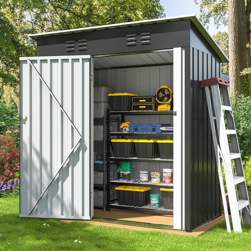 10X10 FT Outdoor Storage Shed, Garden Shed with Updated Frame Structure and Lockable Doors, Metal Tool Sheds for Backyard Garden Patio Lawn, Grey