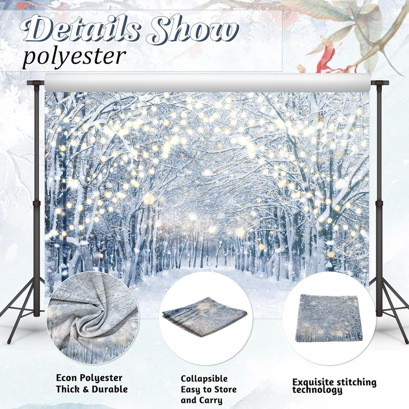 7X5Ft Winter Snowy Scene Photography Backdrop Wonderland Snowflake Tree Snow Background Bokeh Glitter White Snow Forest Landscape Party Photo Booth Studio Props