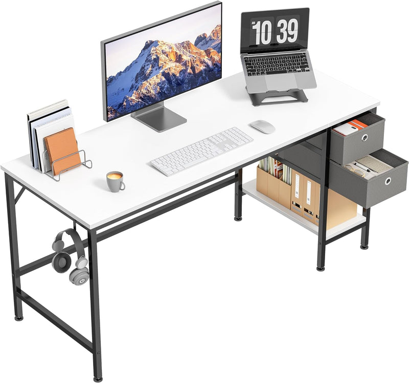 Bureau HOMIDEC, bureau d'ordinateur avec tiroirs 47" Bureaux d'étude pour la maison avec étagères de rangement, bureaux et postes de travail pour la maison, le bureau, la chambre à coucher