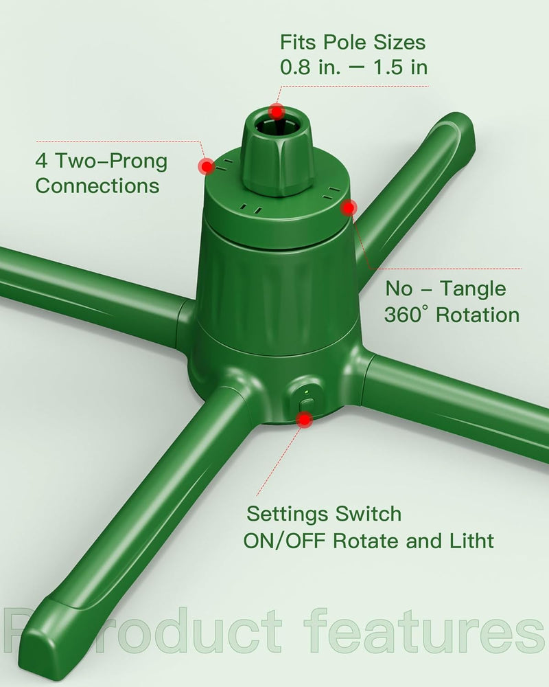 2024 Upgrade Rotating Christmas Tree Stand for 6Ft 7.5Ft 9Ft Artificial Tree, 4 Built-In Electric Outlets Xmas Tree Stand with Remote Control, 360 Degree Revolving Tree Base Holder