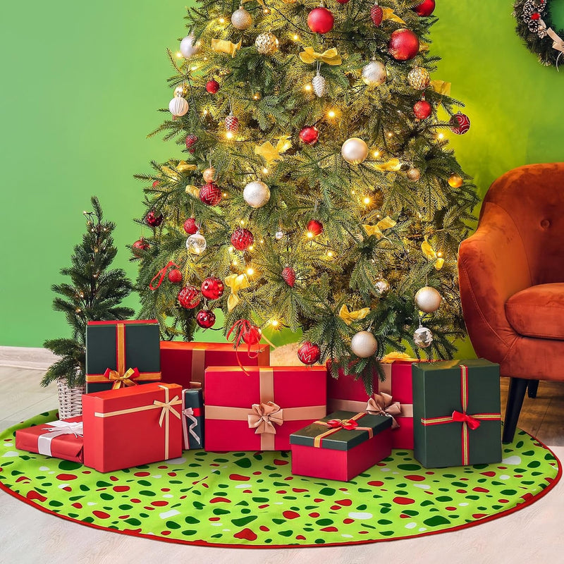 Christmas Tree Skirt Green Christmas Tree Mat Red and Green Polka Dot Christmas Tree Skirt for for Holiday Party Xmas Tree Decoration(48 Inches)