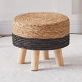 Cpintltr Foot Stool Natural Seagrass Hand Weave Poufs round Ottoman for Couch Desk Soft Step Stool Padded Foot Rest with Non-Skid Pine Legs for Hallway Office Lounge Natural