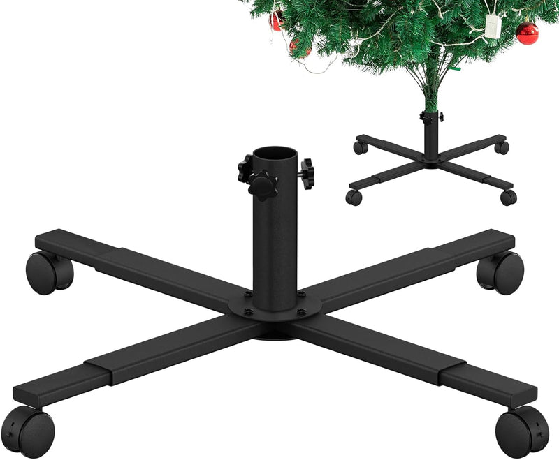 Christmas Tree Stand, Metal Rolling Artificial Christmas Tree Stand for 5'-8'Artificial Trees，Adjustable Legs, Locking Caster Wheels (0.94''/2.4Cm)