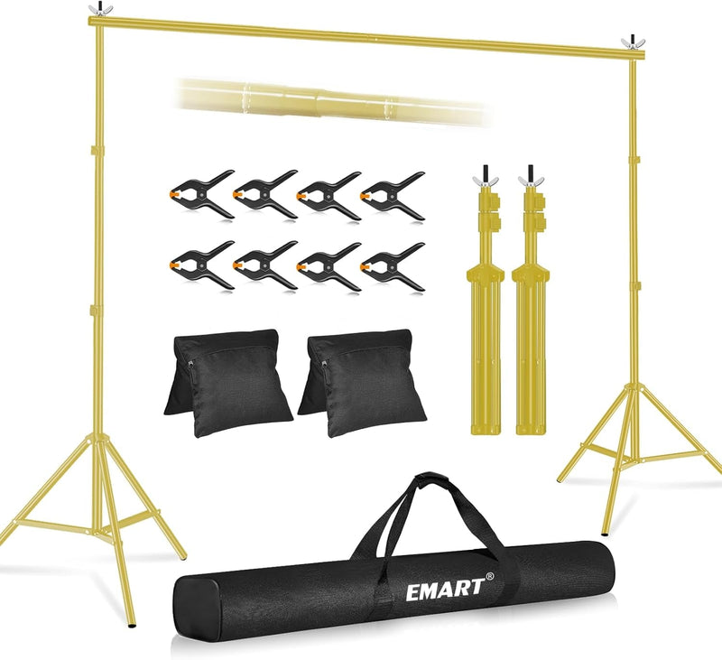 EMART Backdrop Stand 10X7.8Ft(Wxh) Photo Studio Adjustable Background Stand Support Kit with 2 Crossbars, 6 Backdrop Clamps,2 Sandbags and Carrying Bag for Parties Events Decoration