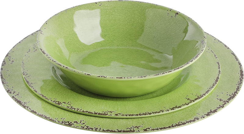 Gibson Home Mauna 12 Piece Green Melamine Dinnerware Set,Lime Green