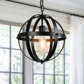 DLLT 6-Light Orb Chandelier, Black and Gold Globe Pendant Lights, Industrial Sphere Pendant Lighting over Island, Adjustable Hanging Light with Metal Cage for Dining Room Foyer, E12 Bulbs Not Included