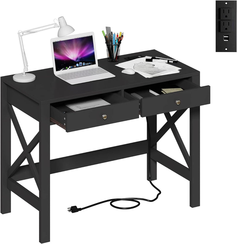 Choochoo Computer Desk Study for Home Office, Modern Simple 40 Inches White Desk with Drawers, Makeup Vanity Console Table