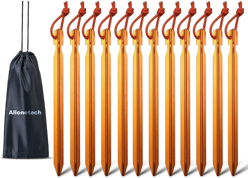 12 Pack Tent Stakes, 7075 Ground Metal Camping Aluminum Tent Pegs, Lightweight Tent Stakes Heavy Duty Spikes Camping Accessories