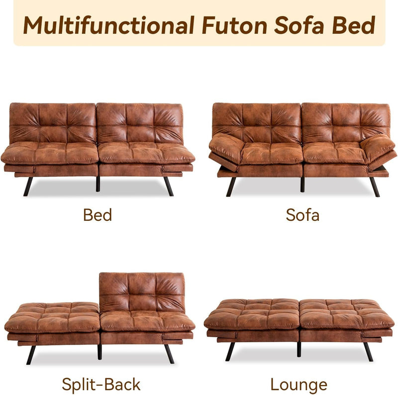 Convertible Couch Bed,Memory Foam Futon Sleeper Sofa Sofabed, Standard Brown