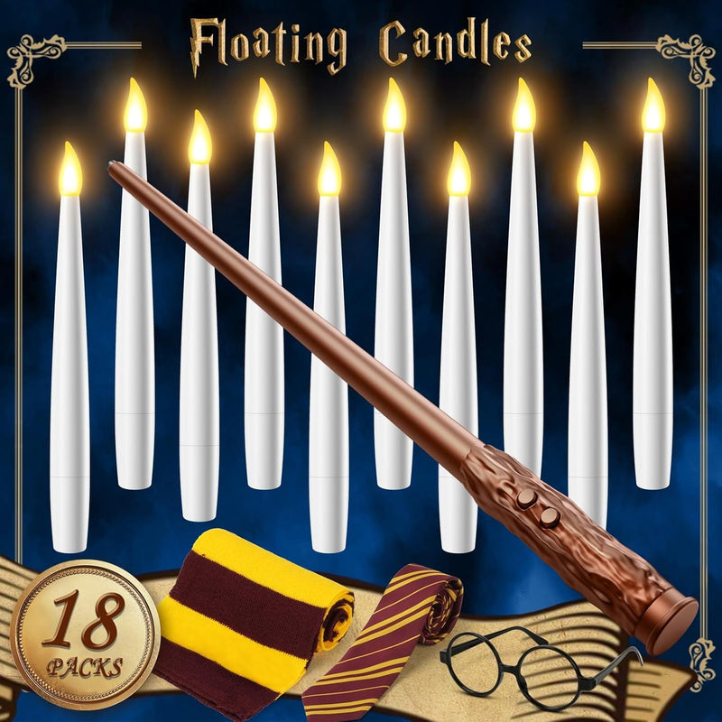 Floating Candles with Wand 10Pcs - Halloween Decorations Magic Hanging Candles Flickering Warm Light LED Flameless Candles with Remote, Christmas Lights for Window Home Bedroom Birthday Party Decor