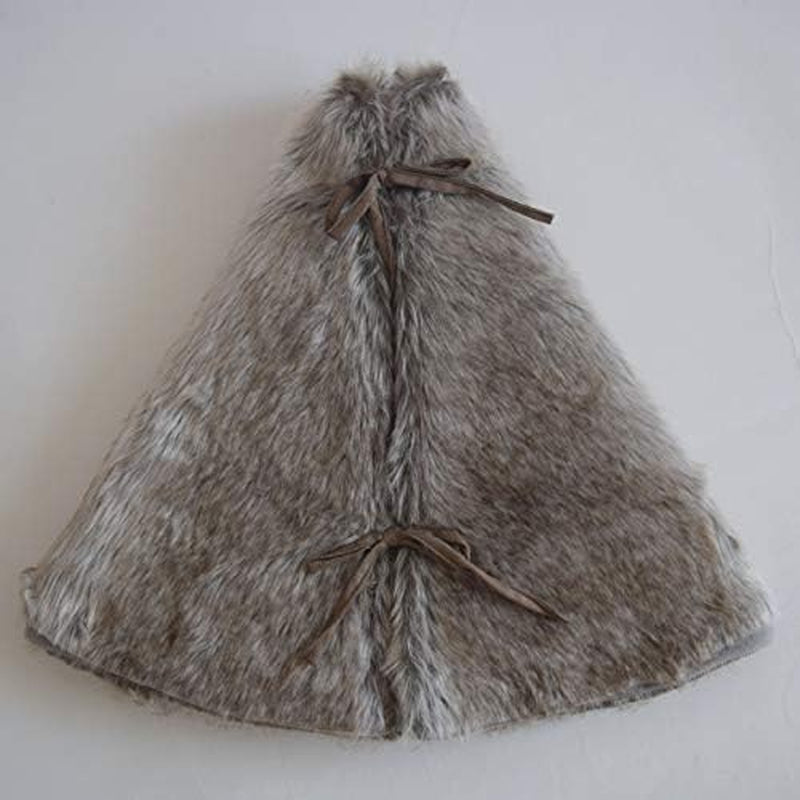 Deluxe Grey Brown Multi Colors,Grey Stripe and Beige Grey Mixted Color Faux Fur Christmas Tree Skirt -42Inch