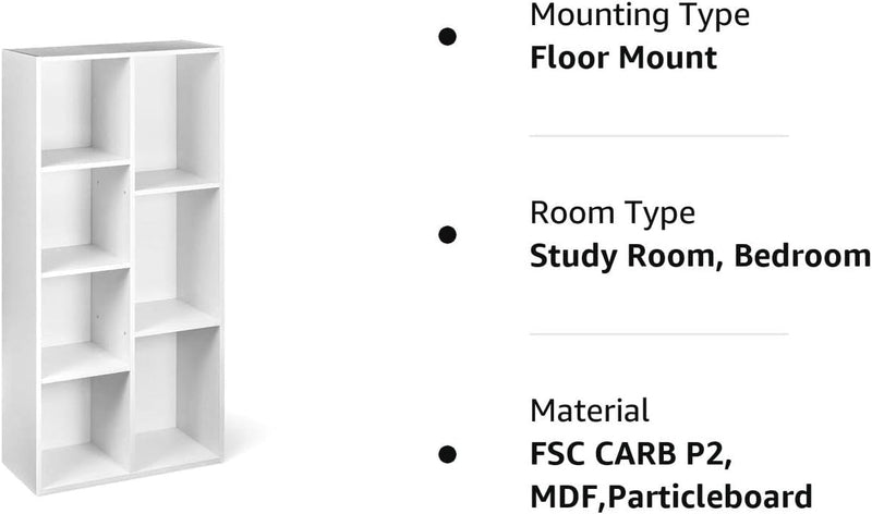 Amazon Basics 7 Cube Organizer Bookcase, White, 9.25 X 19.49 X 41.73 Inch