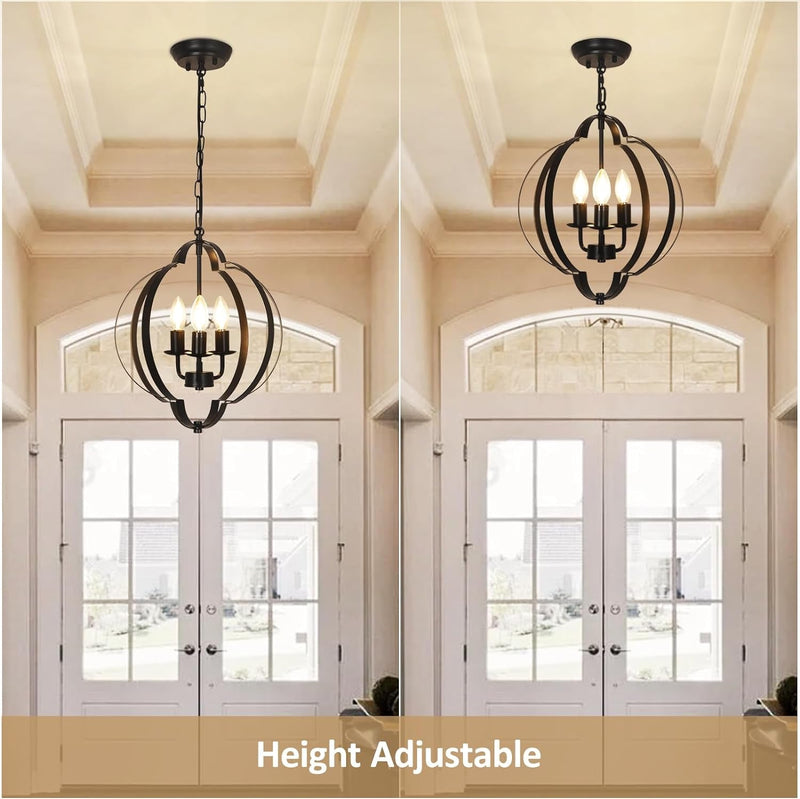 DLLT 3-Light Black Farmhouse Chandelier, Rustic Dining Room Light Fixtures over Table, Copper Adjustable Chandelier for Entryway, Living Room, Bedroom, 40W, E12 Base (Bulbs Not Included)