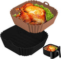 2 PCS Square Silicone Air Fryer Liners - 8 Inch Reusable Air Fryer Pot - Air Fryer Accessories - Air Fryer Inserts for 4 to 7 QT Oven Microwave Accessories (Black + Brown)