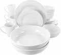 Elama White Porcelain Dish Dinnerware Set, 16 Piece, Camellia